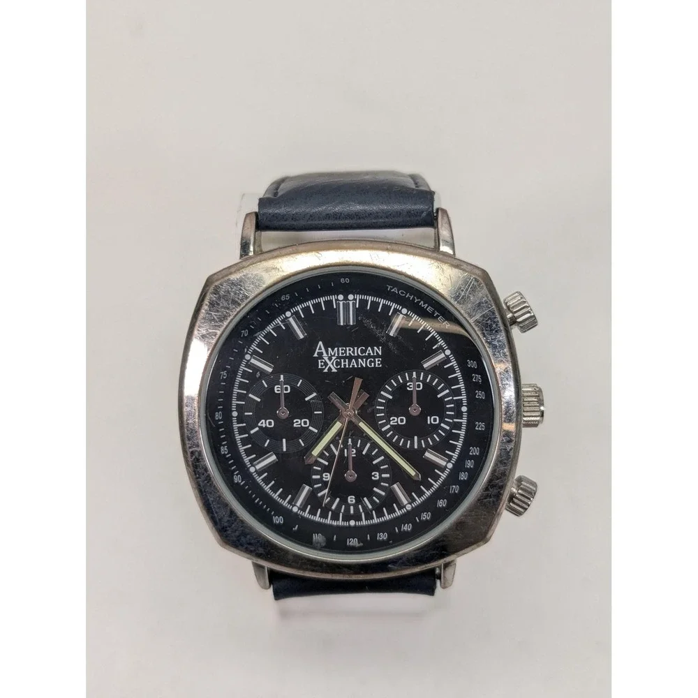 American Exchange Mens Watch 5573 Black‎ Dial Quartz Chronograph Tachymeter